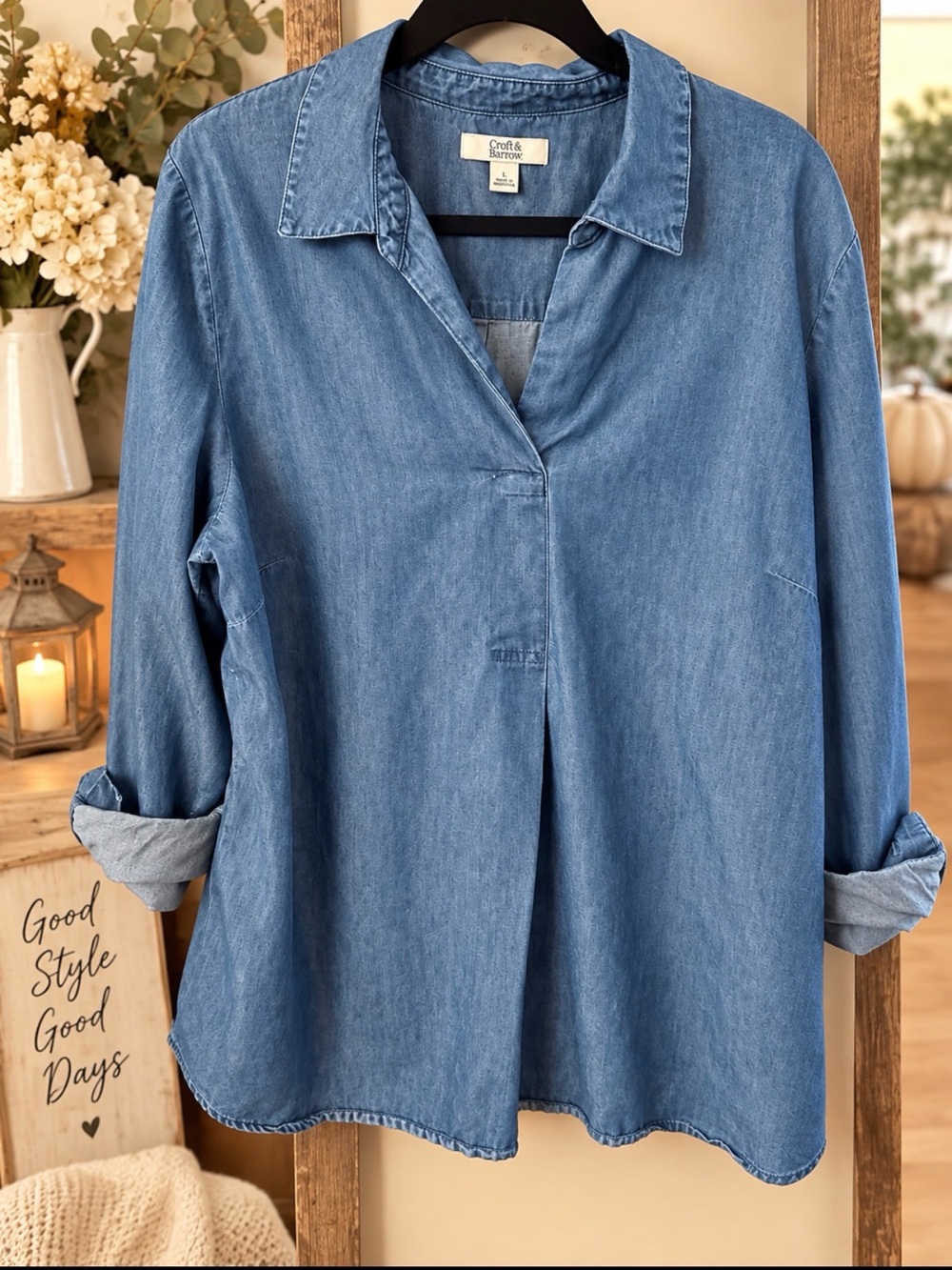 croft & barrow Washed Denim-Effect Button-Down Shirt in Blue